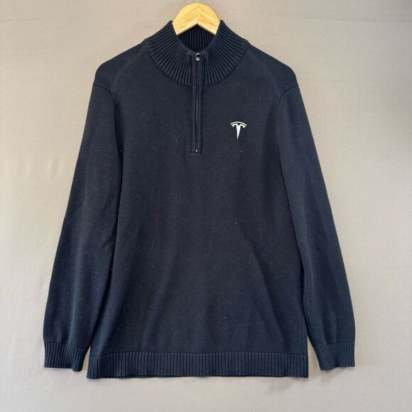 Tesla Men’s 1/4 Zip Up Knit Sweater Size Small Black Color Cotton Acrylic Blend - Picture 1 of 8